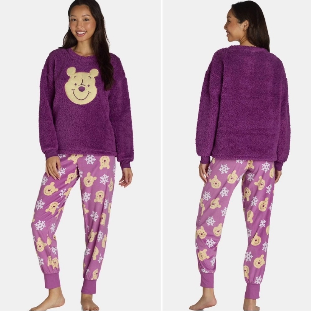 ✅ NWT Disney Winnie The Pooh 2 Piece Plush Pajama Set Womens 3X Purple